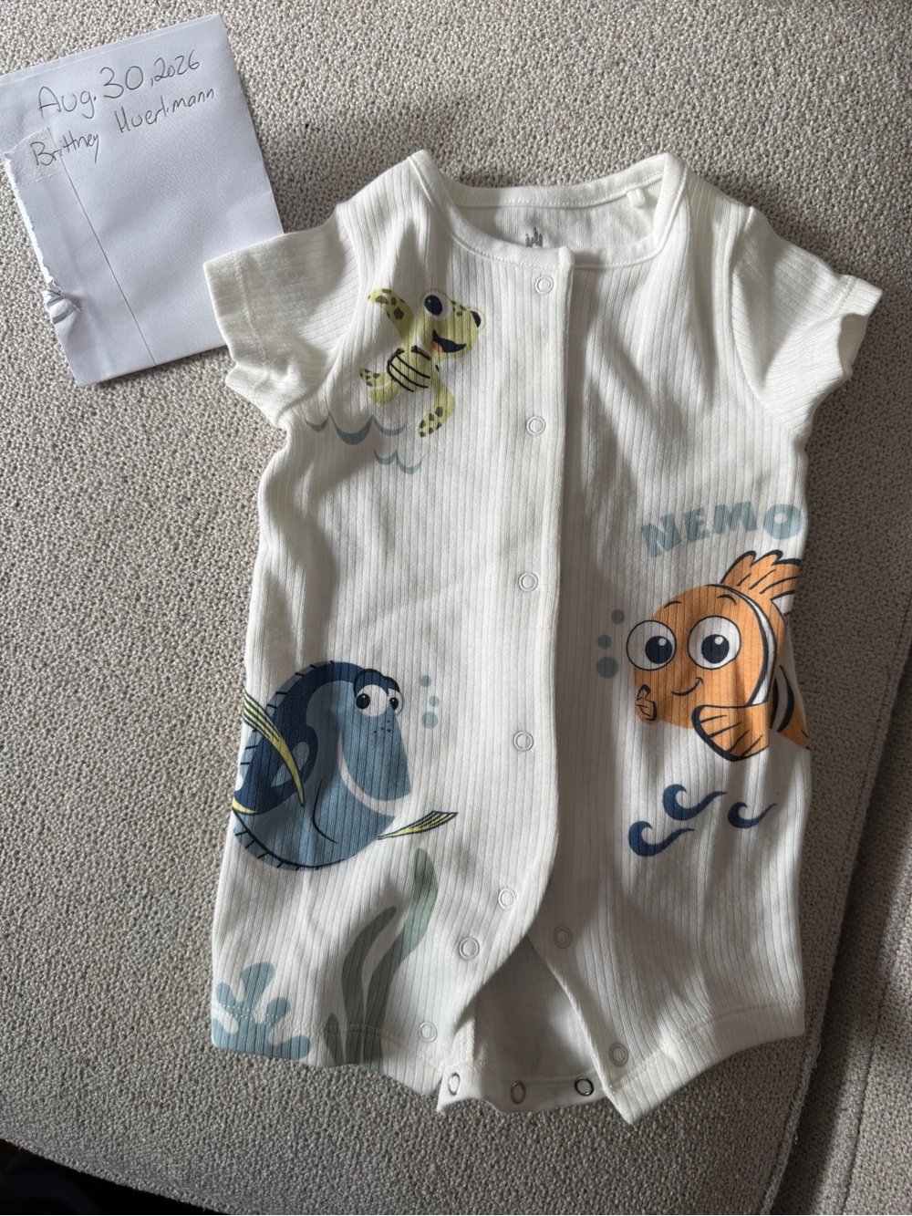 Disney White Nemo & Friends Ribbed One-Piece Romper